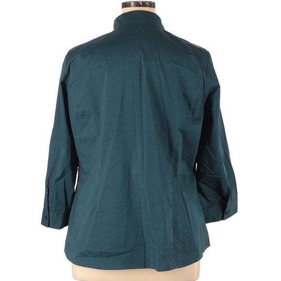 ELOQUII Size 16 Teal Ruffled Button Down Shirt - Picture 2 of 2